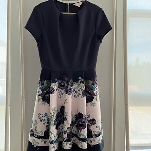 Ted Baker Blue and Off-White Fit and Flare  Dress